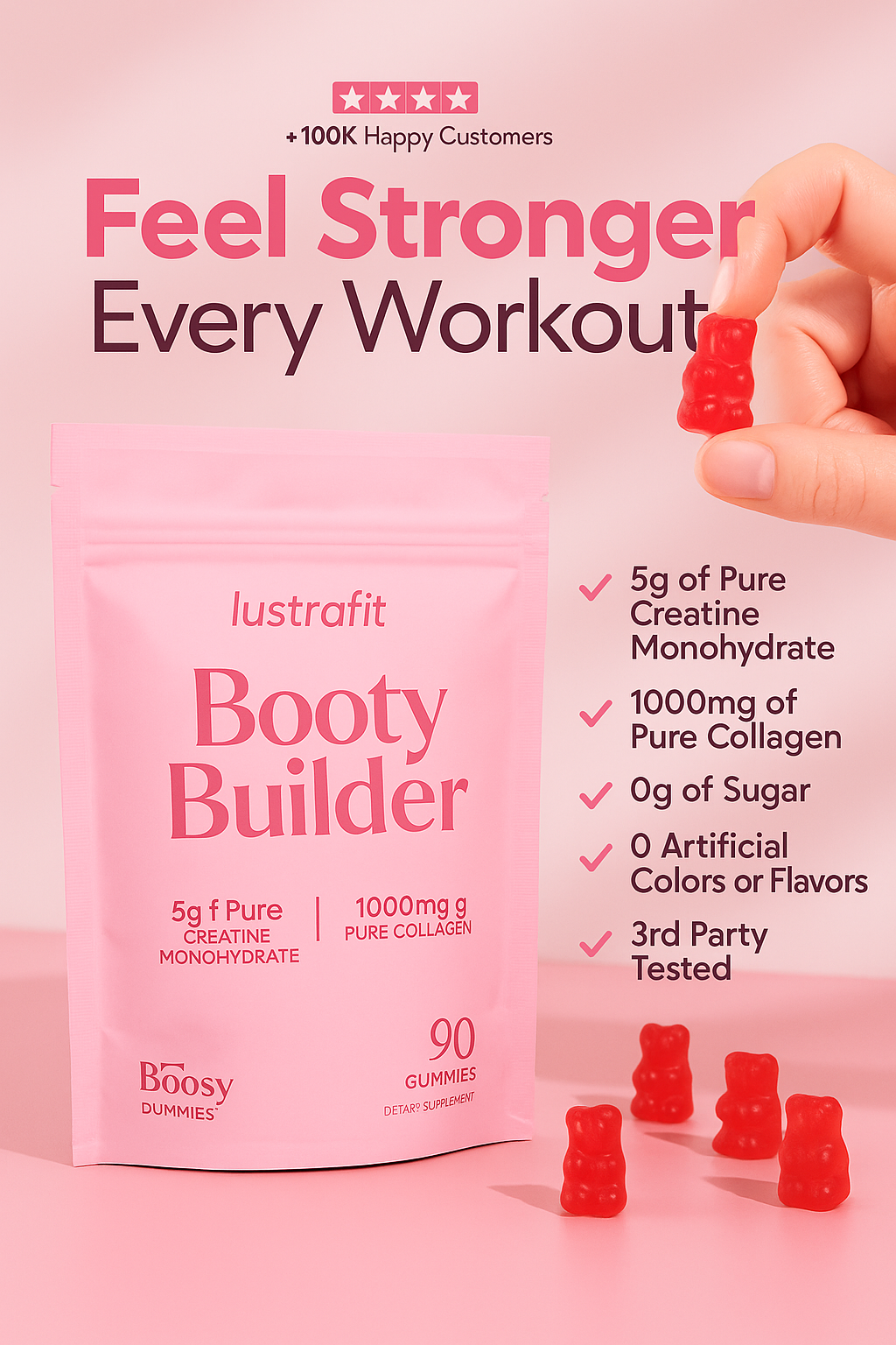 Booty Builder™  Sugar-Free Collagen & Creatine Gummies for Glute Growth 🍑